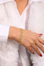 Yuvarlak Halkalı Zincir Form Altın Kaplama Gümüş Bileklik - Görsel 6