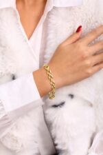 Yuvarlak Halkalı Zincir Form Altın Kaplama Gümüş Bileklik - Görsel 5