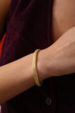 Örgü Form Kalın Zincir Altın Kaplama Gümüş Bileklik - Görsel 3