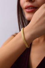 Örgü Form Kalın Zincir Altın Kaplama Gümüş Bileklik - Görsel 5