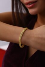 Örgü Form Kalın Zincir Altın Kaplama Gümüş Bileklik - Görsel 6