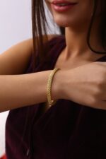 Örgü Form Kalın Zincir Altın Kaplama Gümüş Bileklik - Görsel 7