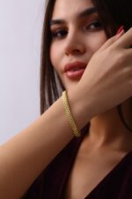 Örgü Form Kalın Zincir Altın Kaplama Gümüş Bileklik - Görsel 8