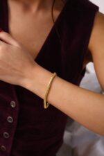 Yılan Derisi Dokulu Gold Kaplama Şık Bileklik – 925 Ayar Gümüş - Görsel 3