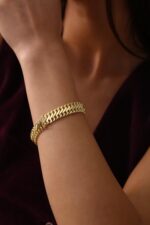 Geniş Form Gold Kaplama Modern Zincir Bileklik – 925 Ayar Gümüş - Görsel 8