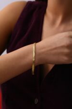 Mozaik Bağlantılı Mini Plaka Altın Kaplama Bileklik - Görsel 4