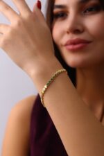Geniş Form Geometrik Zincir Altın Kaplama Bileklik - Görsel 4