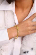 Taş Detaylı Yuvarlak Plaka Altın Kaplama Zarif Bileklik - Görsel 2