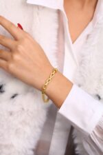 Örgü Zincir Oval Halkalı Altın Kaplama Bileklik - Görsel 2