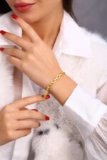 Örgü Zincir Oval Halkalı Altın Kaplama Bileklik - Görsel 3