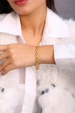 Örgü Zincir Oval Halkalı Altın Kaplama Bileklik - Görsel 4