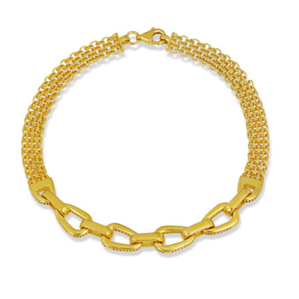 Örgü Zincir Oval Halkalı Altın Kaplama Bileklik