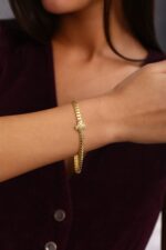Kilit Motif Detaylı Kalın Altın Kaplama Bileklik - Görsel 5