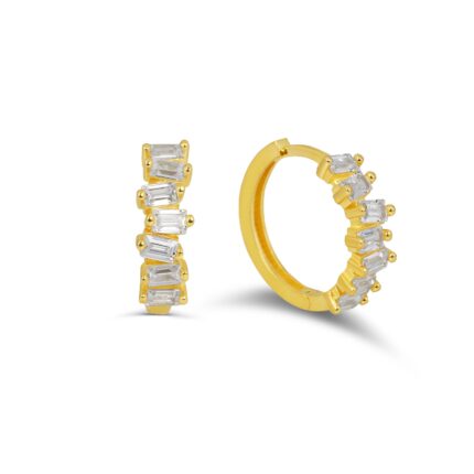 GoldPark Baget Italy Taşlı Halka Gümüş Küpe – Altın Kaplama, Işıltılı Zarif Kadın Küpe