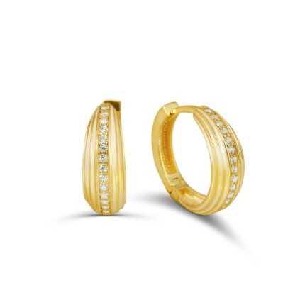 GoldPark Çizgili Taşlı Mardin Halka Gümüş Küpe – Altın Kaplama, Şık Kadın Küpe