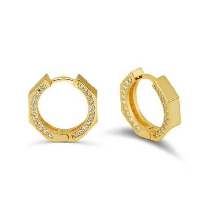 GoldPark Eksen Taşlı Halka Gümüş Küpe – Altın Kaplama, Modern Zarif Kadın Küpe