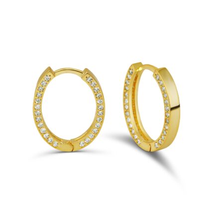 GoldPark Minimal Oval Taşlı Halka Gümüş Küpe – Altın Kaplama, Işıltılı Zarif Kadın Küpe