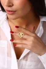 Kalp Formu Taşlı Zarif Altın Kaplama Gümüş Kolye - Görsel 2