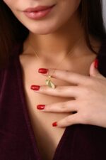 Damla Formu Üç Parça Taşlı Altın Kaplama Gümüş Kolye - Görsel 3