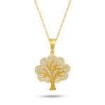 Ağaç Figürü Taş İşlemeli Altın Kaplama Gümüş Kolye