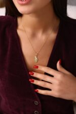 Tavus Kuşu Kuyruğu Motifli Altın Kaplama Gümüş Kolye - Görsel 3