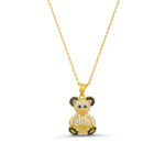 Taş İşlemeli Ayıcık Figürlü Altın Kaplama Gümüş Kolye