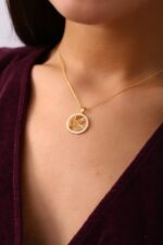 Kuş Silüeti Yuvarlak Taşlı Altın Kaplama Gümüş Kolye - Görsel 4