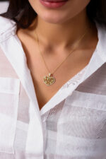 Renkli Taşlı Çiçek Motifli Kalp Altın Kaplama Gümüş Kolye - Görsel 3