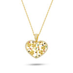 Renkli Taşlı Çiçek Motifli Kalp Altın Kaplama Gümüş Kolye