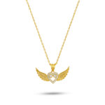 Kanatlı Kalp Taş İşlemeli Altın Kaplama Gümüş Kolye