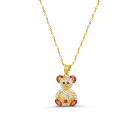 Renkli Taşlı Ayıcık Figürlü Sevimli Kolye