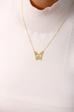 Minimal Kelebek Figürlü Altın Kaplama Kolye - Görsel 3