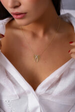 Taş İşlemeli Melek Kanatlı Altın Kaplama Kolye - Görsel 5