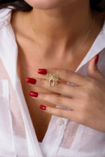 Taş İşlemeli Melek Kanatlı Altın Kaplama Kolye - Görsel 6