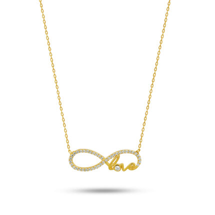 Taşlı Sonsuzluk Yazılı Love Kolye