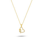 Taş İşlemeli Çift Kalp Detaylı Altın Kaplama Kolye