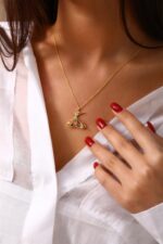 Renkli Taşlı Dansçı Figürlü Sanatsal Kolye - Görsel 2