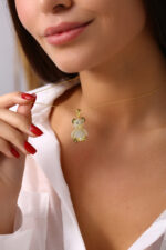 Siyah & Beyaz Taşlı Ayıcık Figürlü Altın Kaplama Kolye - Görsel 5