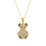 Siyah & Beyaz Taşlı Ayıcık Figürlü Altın Kaplama Kolye