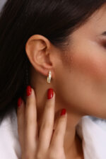 GoldPark Baget Halka Gümüş Küpe – Swarovski Taşlı, Zarif Kadın Küpe - Görsel 3