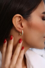 GoldPark Baget Halka Gümüş Küpe – Swarovski Taşlı, Zarif Kadın Küpe - Görsel 4