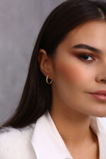 GoldPark Baget Halka Gümüş Küpe – Swarovski Taşlı, Zarif Kadın Küpe - Görsel 5