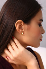 Sekizgen Tasarım Taş Detaylı Altın Kaplama Halka Küpe