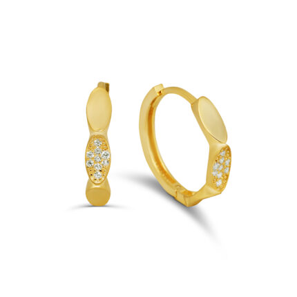 Oval Taş Detaylı Minimal Altın Kaplama Halka Küpe