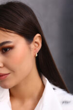 Baget Taşlı Kare Form Altın Kaplama Halka Küpe - Görsel 2