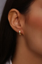 Kare Taşlı Minimal Altın Kaplama Halka Küpe - Görsel 2