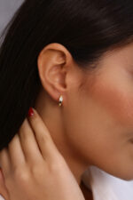 Kare Taşlı Minimal Altın Kaplama Halka Küpe - Görsel 4