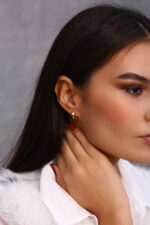 Kare Taşlı Minimal Altın Kaplama Halka Küpe - Görsel 5