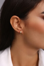 Kare Taşlı Minimal Altın Kaplama Halka Küpe - Görsel 7