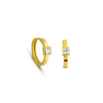 Kare Taşlı Minimal Altın Kaplama Halka Küpe